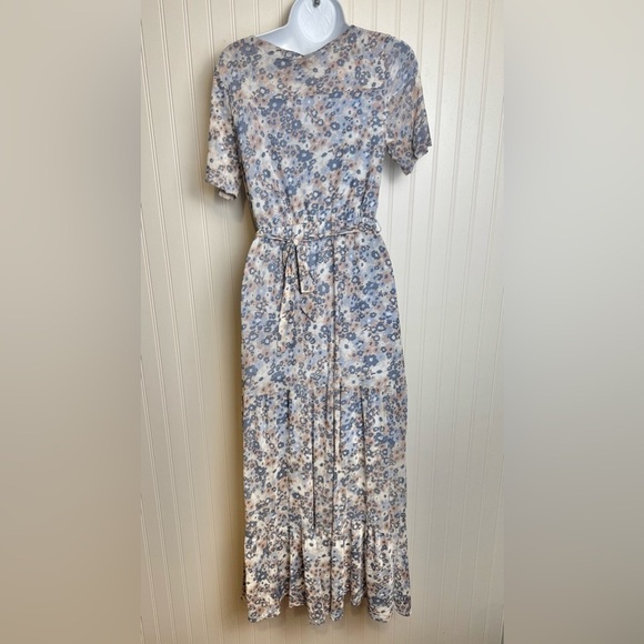 Allison Brittney floral wrap maxi dress belted short sleeve lined size small J30 - Picture 2 of 7